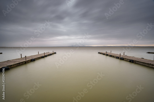 Storm over Albufera with 2 piers, Valencia © F.C.G.