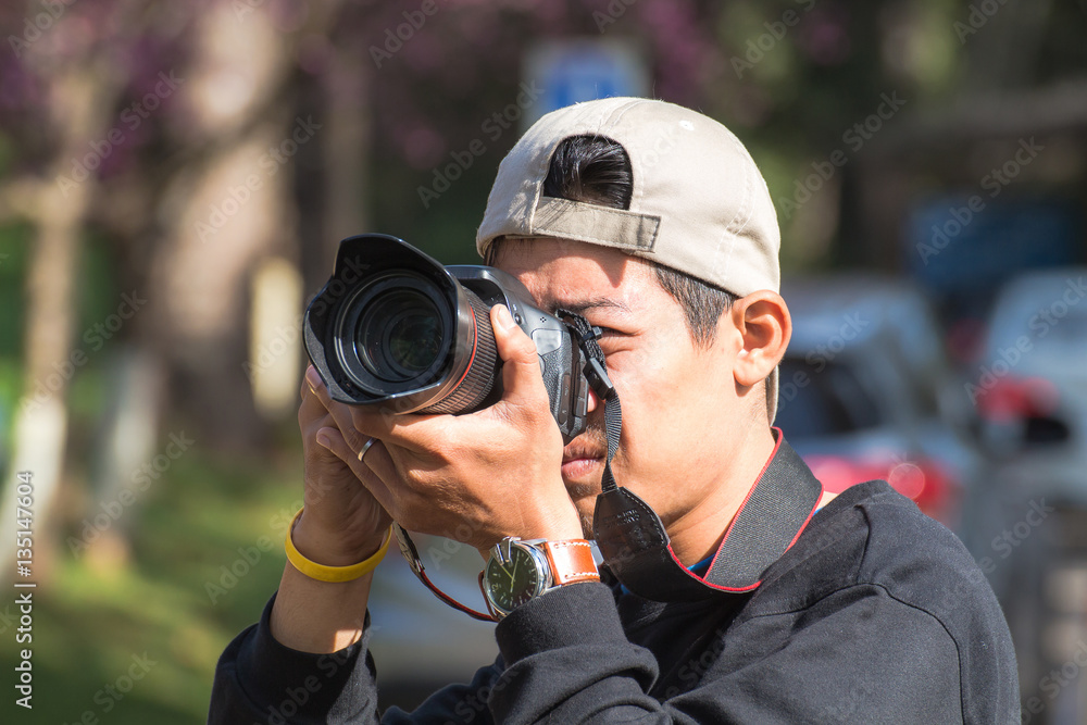 Photographer is taking a picture of nature on tour,travel trip Photographer is taking a picture of nature on tour,travel trip