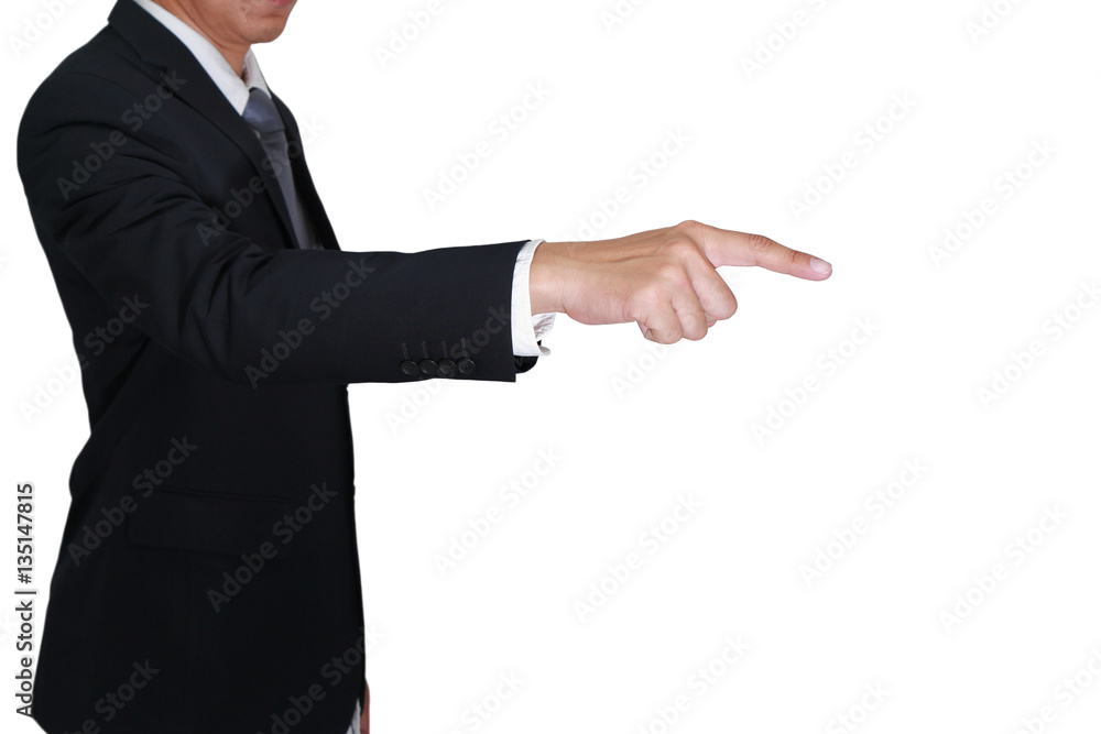Businessman finger point to virtual target isolated on white background as business and target concept. Businessman finger point to virtual target isolated on white background as business and target concept.