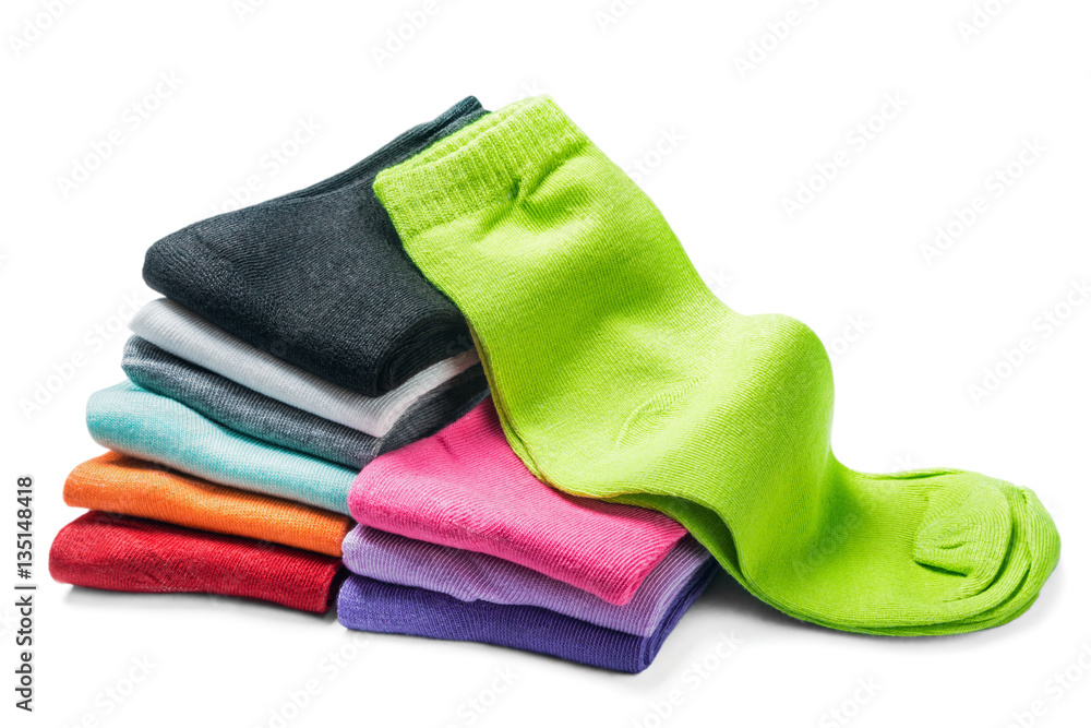 different color socks isolated on white background different color socks isolated on white background