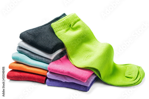 different color socks isolated on white background