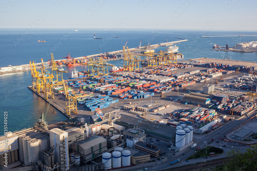 Landscape from bird view of industrial port.