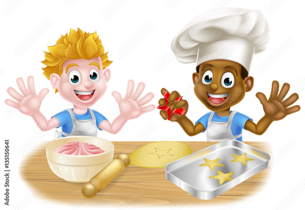 Cartoon Boys Baking Cakes