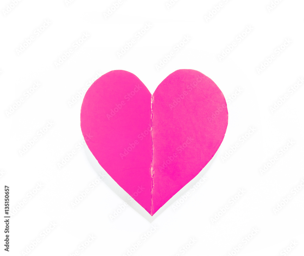 Purple paper heart with shadow isolated on white background