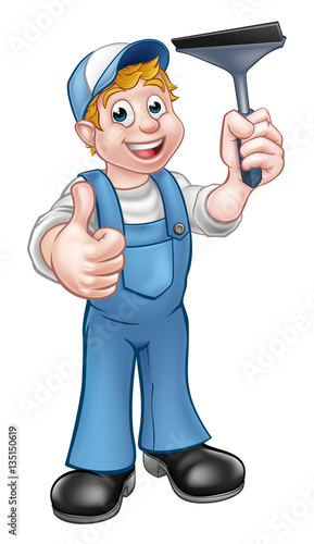 Window Cleaner Holding Squeegee