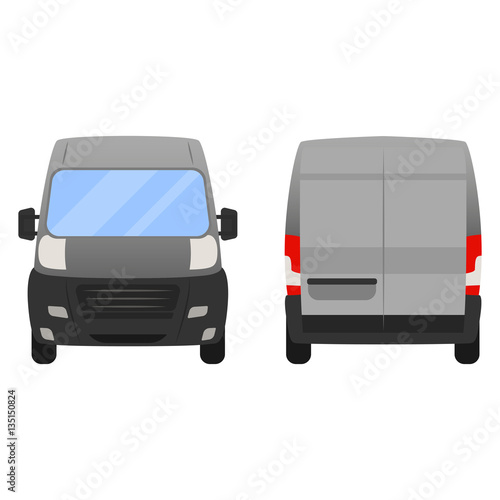 Delivery Van - Layout for presentation - vector template.isolated on white background, grey silver van vehicle template back and front view