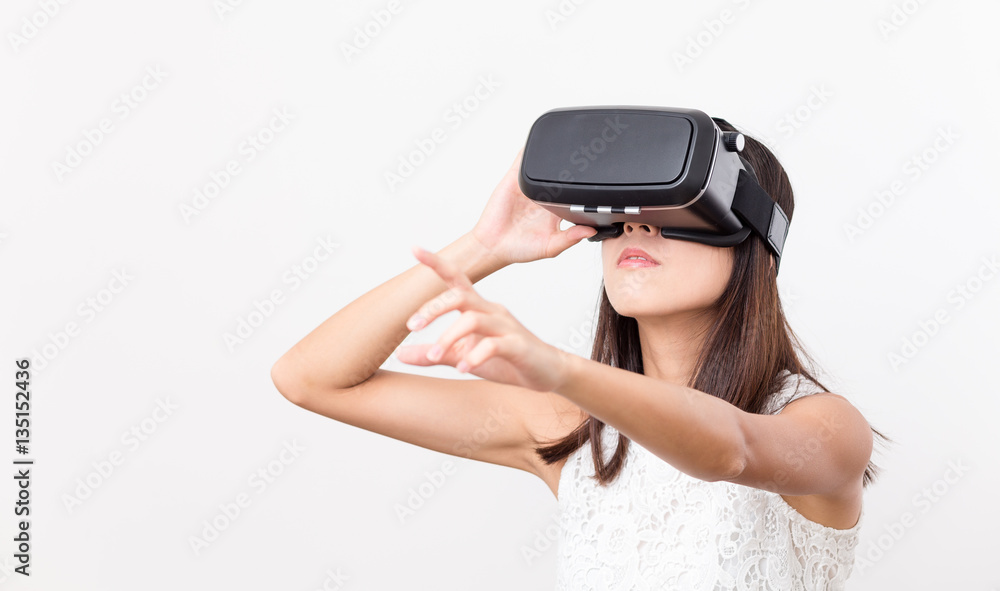 Woman watching with VR device Woman watching with VR device