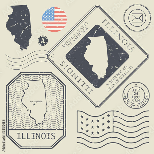Retro vintage postage stamps set Illinois, United States