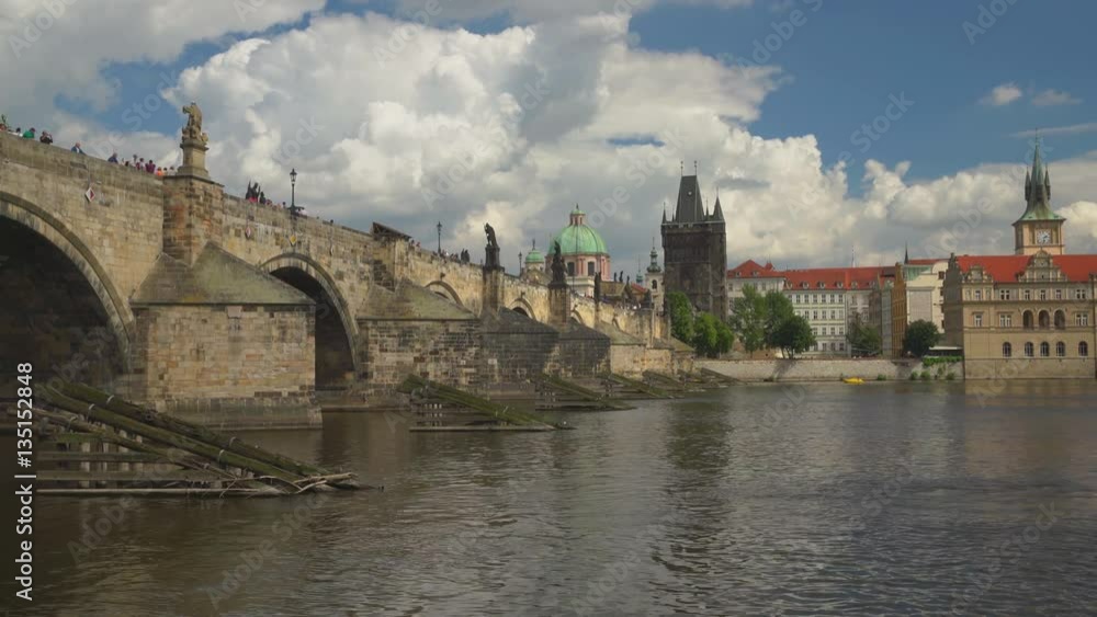 4k, view on Charles bridge (Karluv most), Vltava river, Prague 4k, view on Charles bridge (Karluv most), Vltava river, Prague
