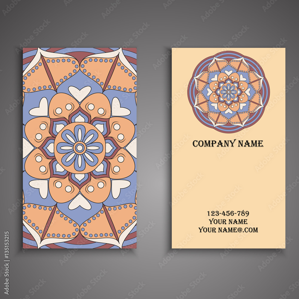 Fototapeta premium Invitation, business card or banner with text template. Round fl