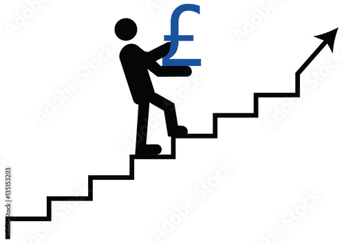 Business man with Pound climbing. Pound value going up vector ic