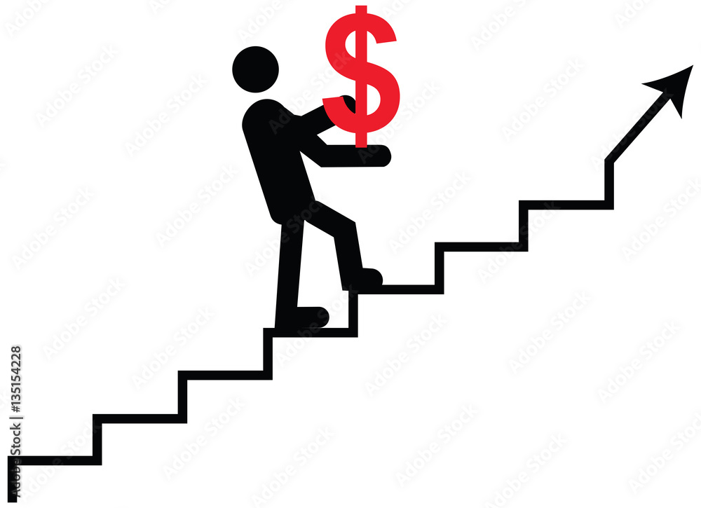 Dollar climbing. Dollar value going up vector icon. Dollar climbing. Dollar value going up vector icon.