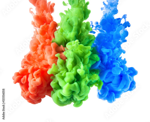 color clouds of ink in red green blue as symbol for RGB additive color blending photo