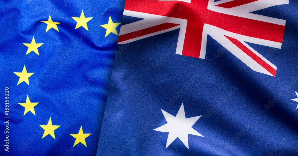 Fototapeta premium Flags of the Australia and the European Union. Australia Flag and EU Flag. World flag concept