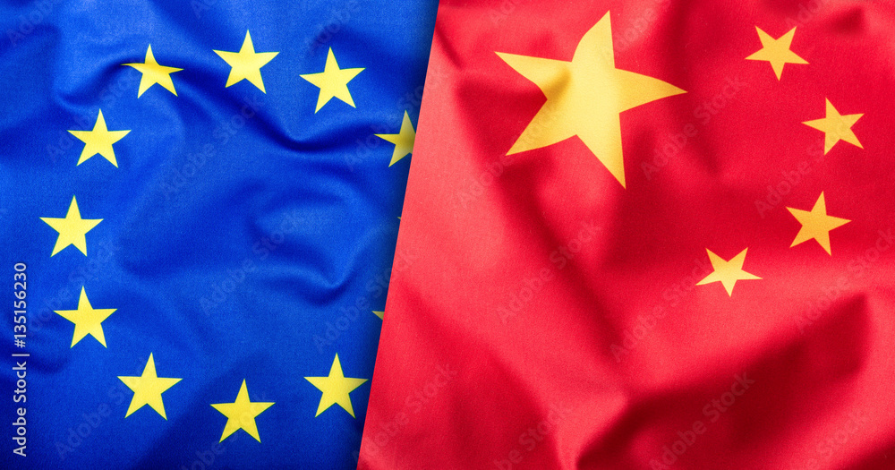 Fototapeta premium Flags of the China and the European Union. China Flag and EU Flag. Flag inside stars. World flag concept.
