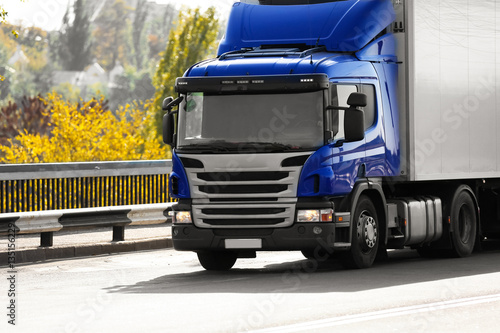 Front of blue American cargo truck