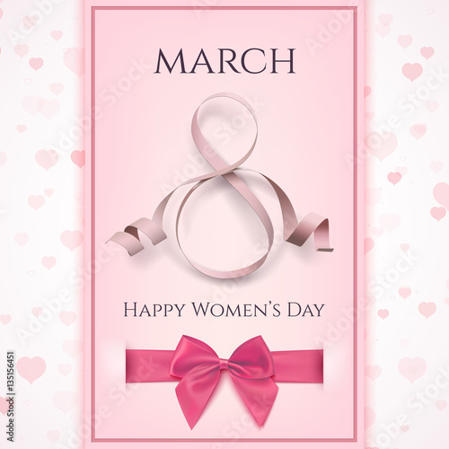 March 8 greeting card template. International Womens day background.