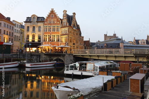 Old buildings along a canal in Ghent  Belgium