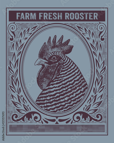 Vintage organic farm fresh rooster card
