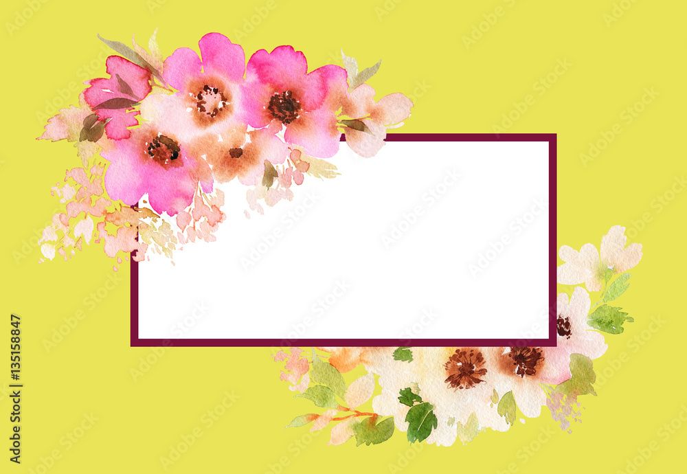 Naklejka premium Greeting card with watercolor flowers handmade.