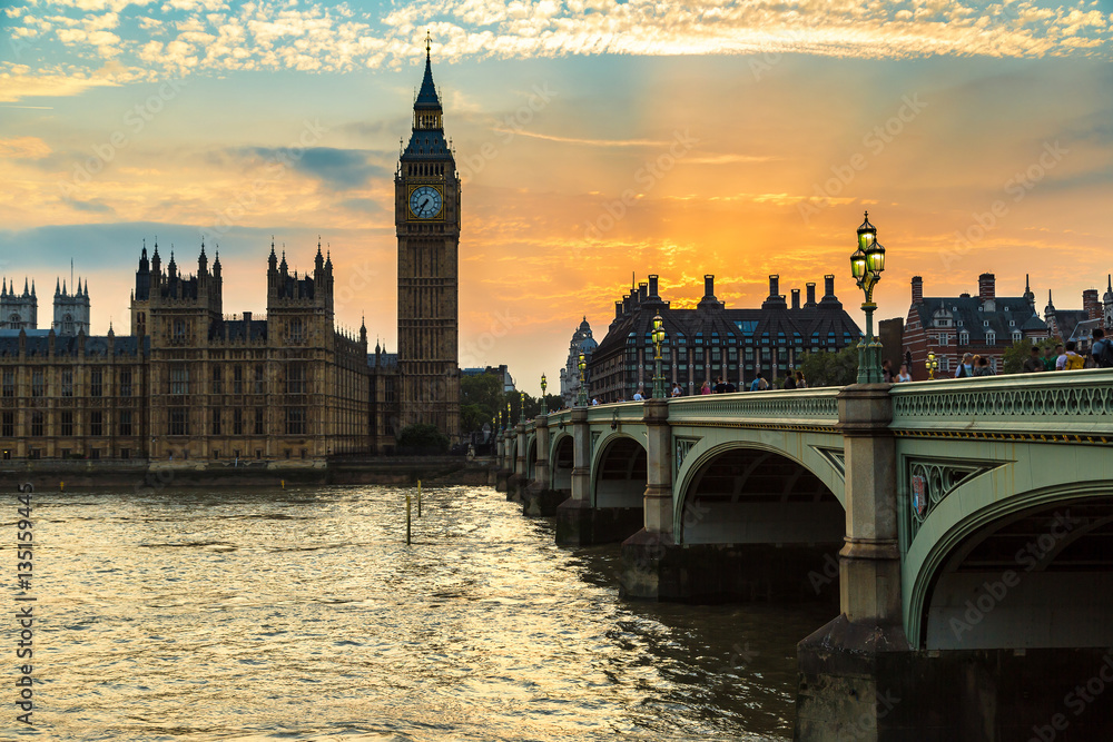 Naklejka premium Big Ben, Parliament, Westminster bridge in London