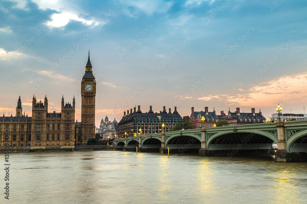 Naklejka premium Big Ben, Parliament, Westminster bridge in London