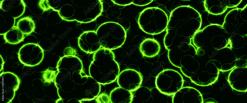 Glowing green electric bubbles, abstract background, digital art illustration work. Glowing green electric bubbles, abstract background, digital art illustration work.