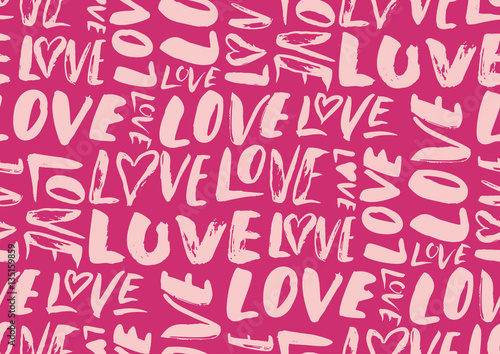 Seamless pattern with love words  hearts.