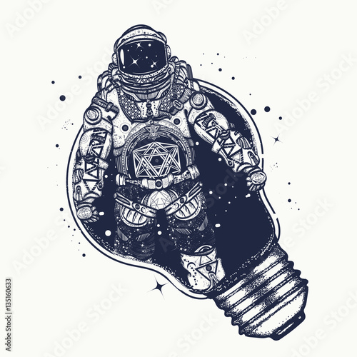Astronaut in a light bulb  tattoo art