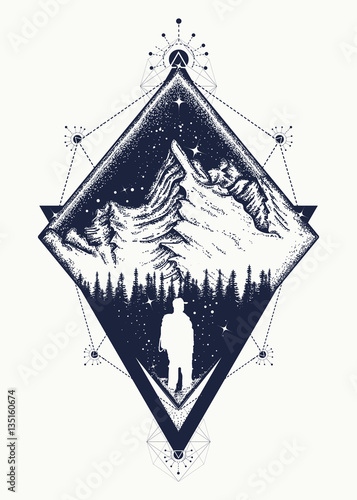 Mountain triangular style tattoo art. Symbol of climbing