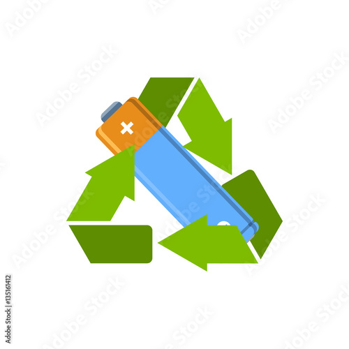 Battery AA in recycle sign. Battery recycling sign. Vector illustration.