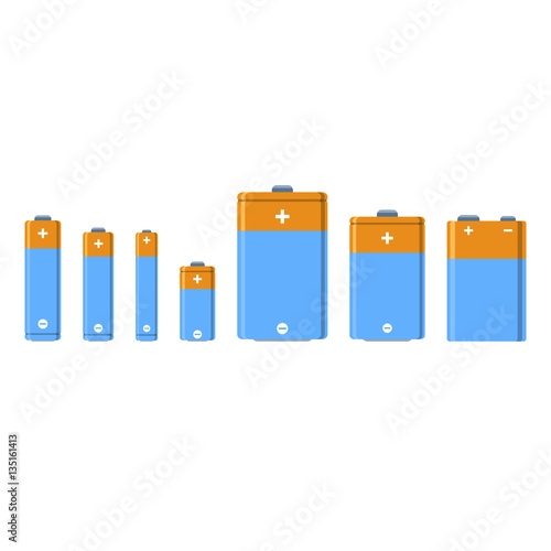 Battery blue set isolated vector illustration