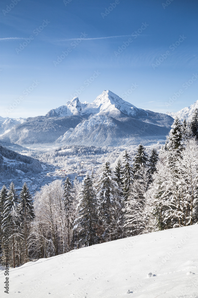 Watzmann mountain summit in winter, Bavaria, Germany