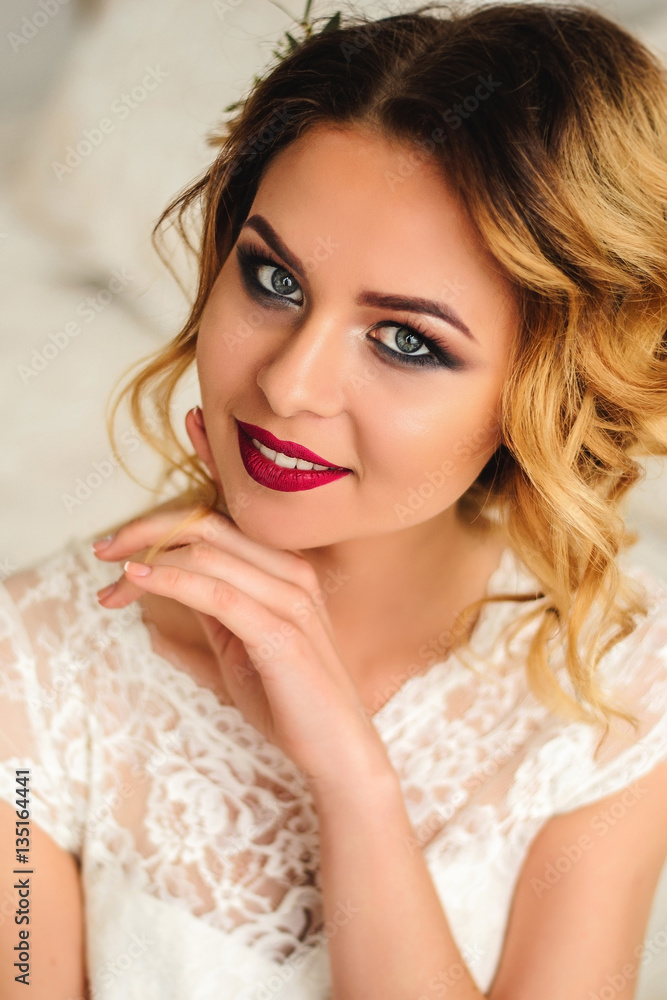 Beautiful bride with white hair and red lips Beautiful bride with white hair and red lips