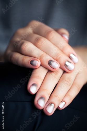 Stylish gray manicure with overflowing Fashion, hands, fingers
