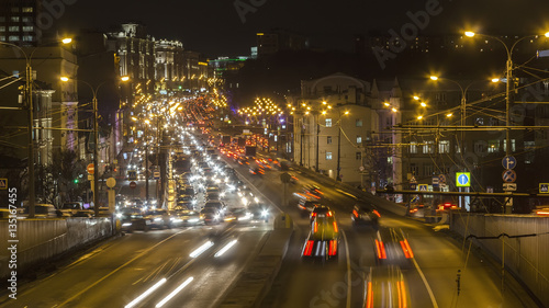 night traffic on urban thoroughfare