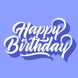 Happy birthday hand lettering with 3d shadow, on retro blue background. Vector illustration