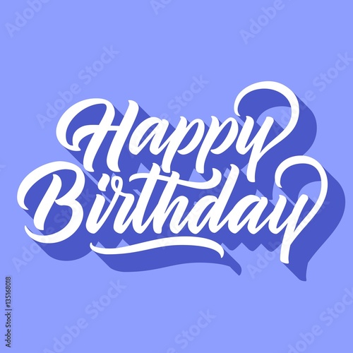 Happy birthday hand lettering with 3d shadow, on retro blue background. Vector illustration