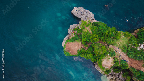 Aerial view under cliff and ocean