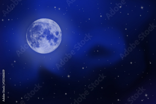 bright night sky with a full moon  stars and Milky Way
