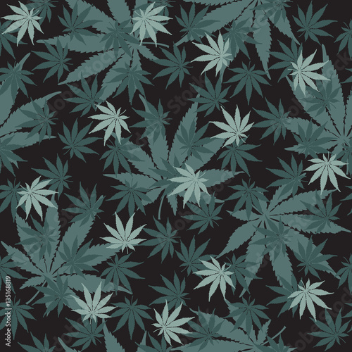 Cannabis or Marijuana leaf seamless pattern in vector format. 