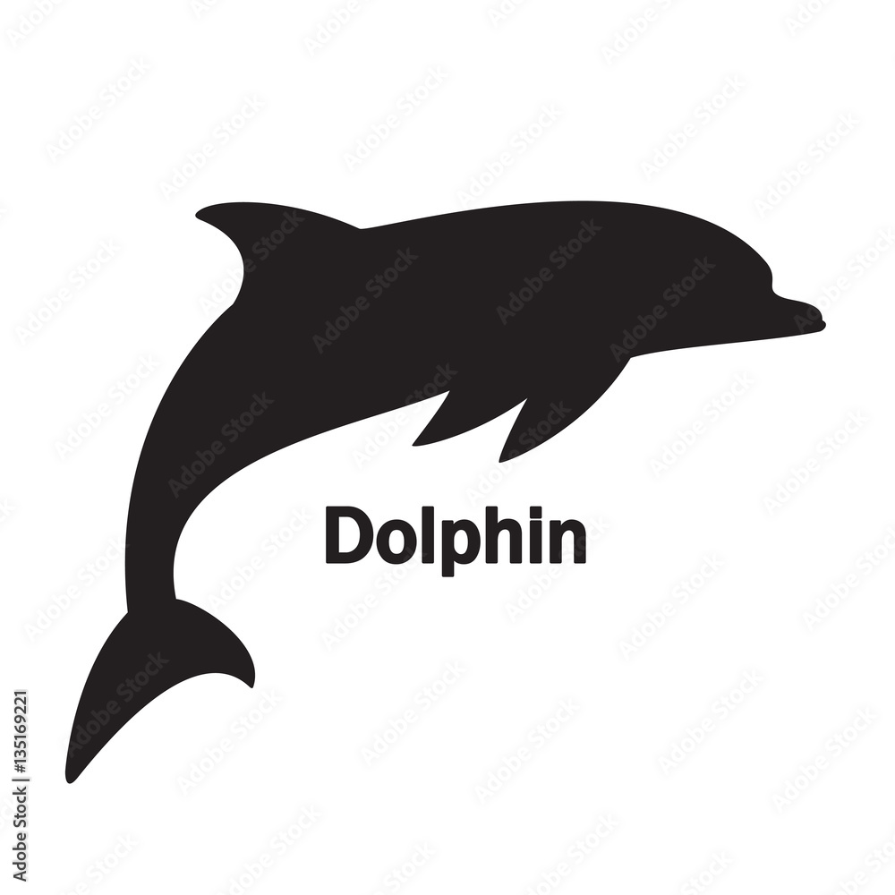 Fototapeta premium silhouette dolphin on the white background black text empty