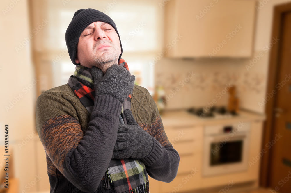 Exhausted male with sore throat Exhausted male with sore throat
