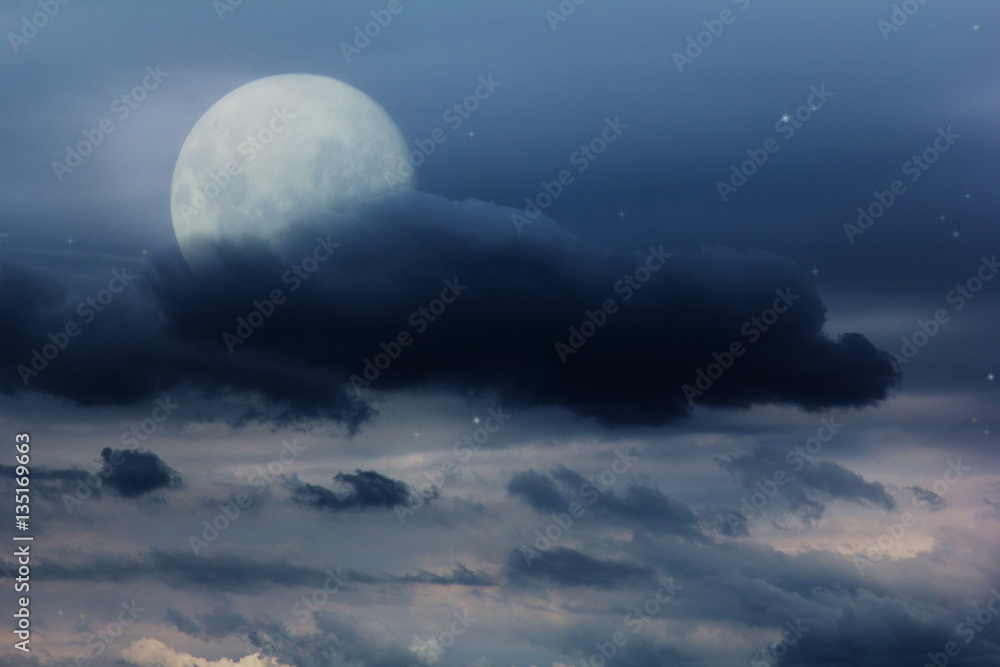 bright night sky with a moon, stars and clouds bright night sky with a moon, stars and clouds