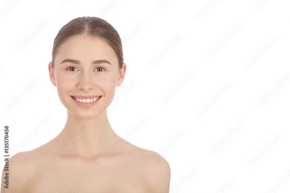Woman with a natural beauty makeup look - isolated over a white background