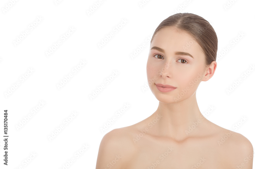 Woman with a natural beauty makeup look - isolated over a white background Woman with a natural beauty makeup look - isolated over a white background