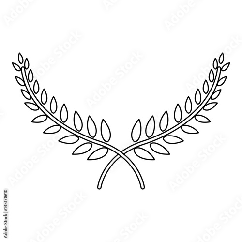 monochrome contour with crossed branchs with leaves vector illustration