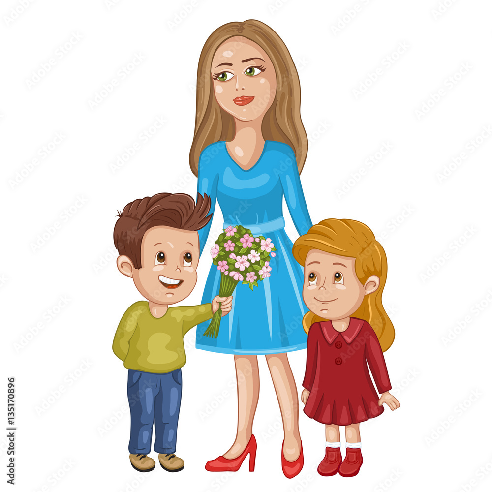 Cute card with mother and children. Mother's day greeting card Cute card with mother and children. Mother's day greeting card
