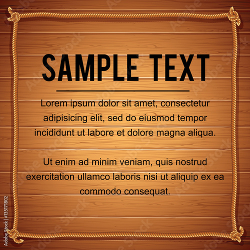 Rope Frame Border On Wood. Vector