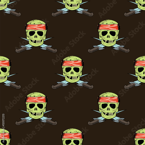 Skull Cross sharp Dagger Seamless Pattern Isolated on Brown